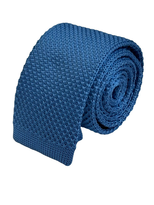 medium azure denim blue knitted tie